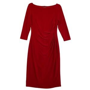 Lauren Ralph Lauren Red Boat Neck Side Ruched Sheath Dress Size 6